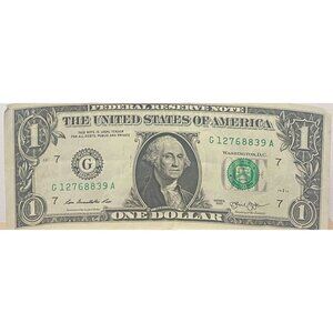 2013 Federal Reserve Note $1 Bill With Serial Number G12768839A